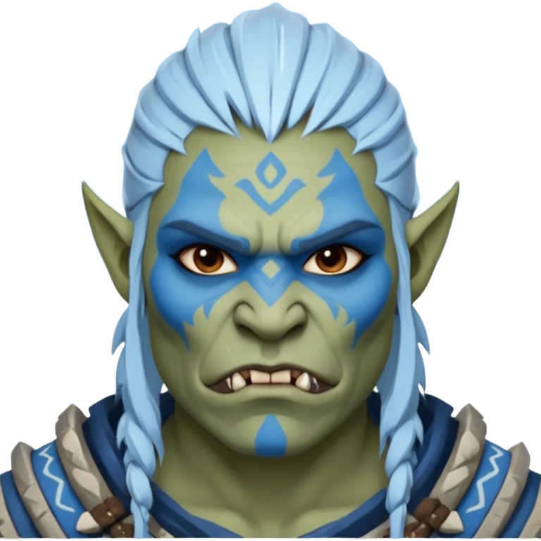 Fantasy orc portrait emoji, white and blue frost war paint on face, harsh winter warrior mood, strong expression, minimal tribal design, clean readable emoji style, male/female variant
 emoji
