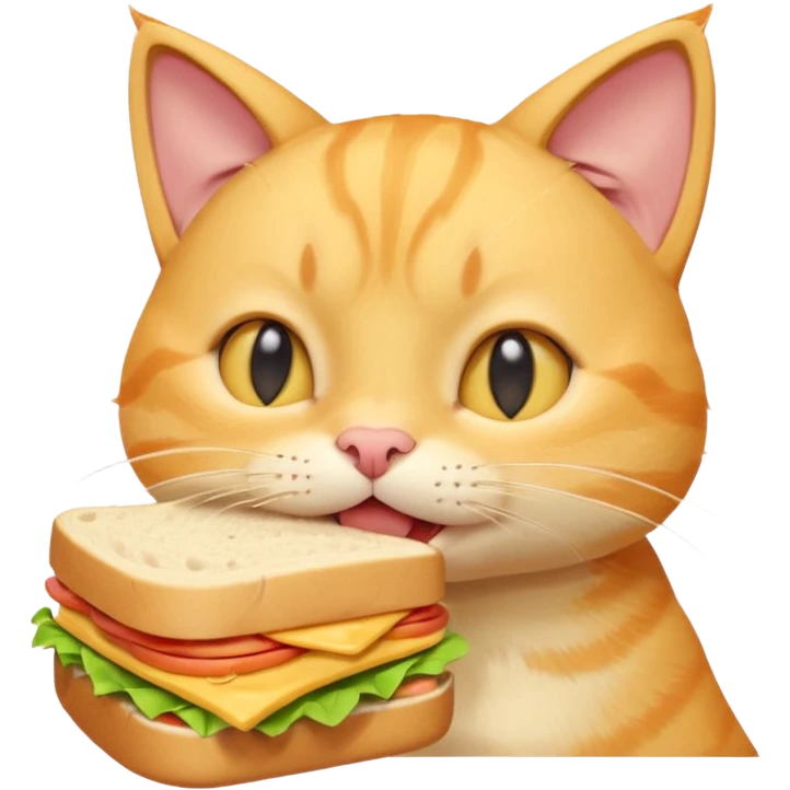 cute yellow cat portrait, head and shoulders only, biting a sandwich, cheeks full, funny expression, 3D cartoon, mobile game icon style, clean background, no text, no watermark
 emoji
