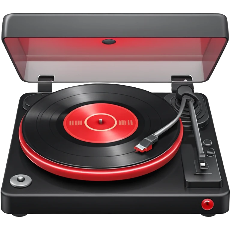 Generate a high-quality 3D cartoon-style emoji of a red LP record placed inside a black LP turntable, realistic shading, smooth gradient colors, rounded and cute appearance, simple white background, high-resolution.
 emoji