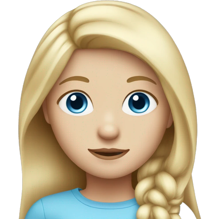 Straight blond hair girl with Blue eyes and a sky blue top emoji