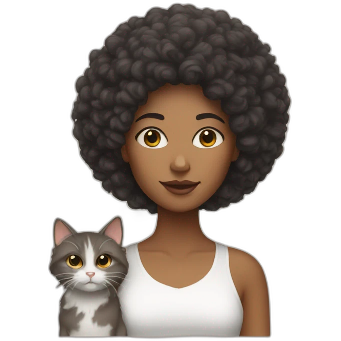 White woman with afro hair and her two cats emoji