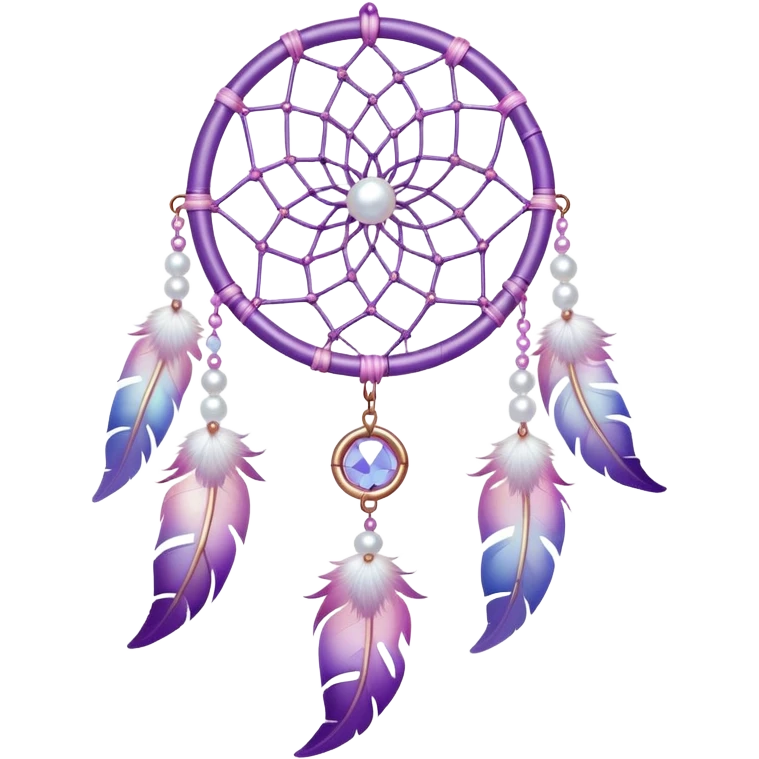 Iridescent Pastel white-pink-Violet-purple lavender dreamcatcher, white bead pearls  emoji