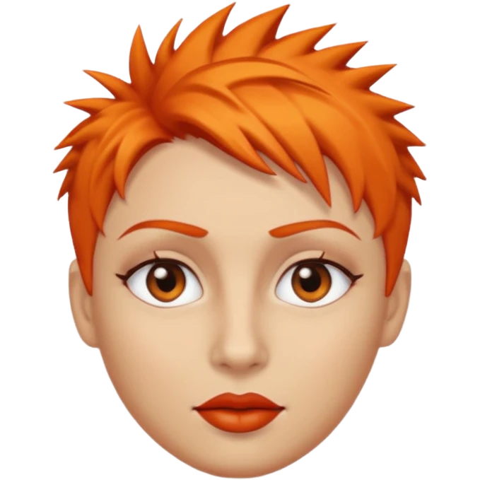 A person emoji with light skin, short spiky orange hair swept to one side, matching orange eyebrows, brown eyes, an oval-shaped face, a small nose, and dark lipstick. emoji