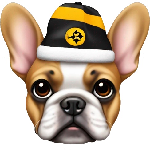 Fawn frenchie wearing a Pittsburgh Steelers hat emoji
