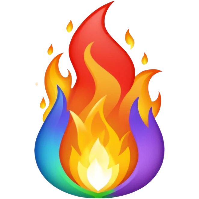 A fire emoji with the colors of the pride flag. Take away the small fire emojis besides the single big one. Make it super duper gay emoji
