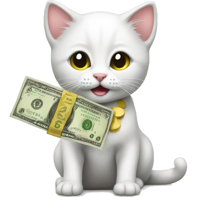 kitten with money and hear emoji