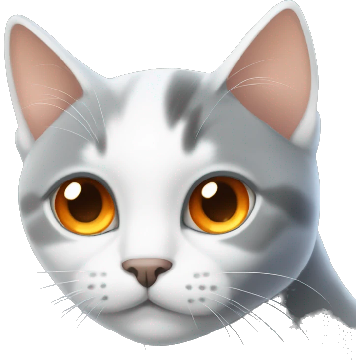 Grey cat with orange eyes and white cat with big blue eyes emoji