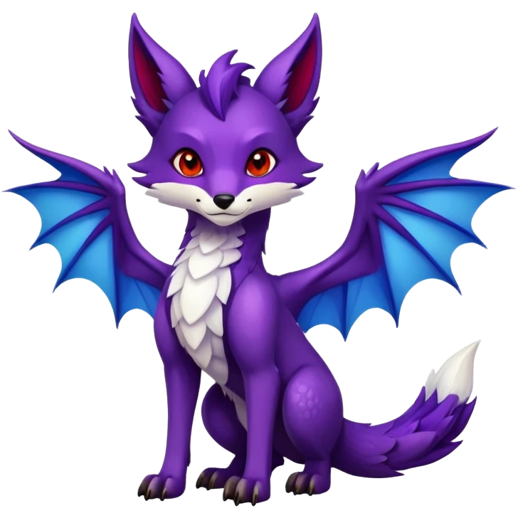 Fox dragon hybrid face front full body dark purple and blue and red emoji