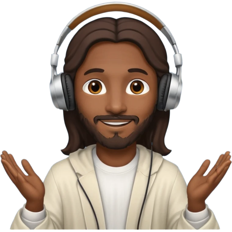 African American Jesus Christ giving someone a pair of headphones emoji