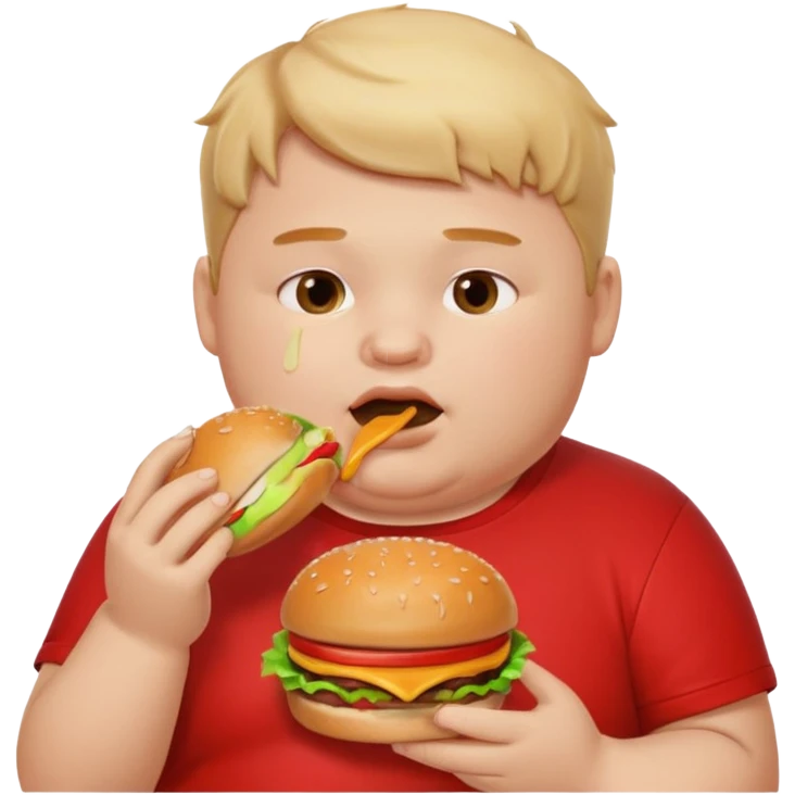 fat boy eating burger wearing red T-shirt emoji