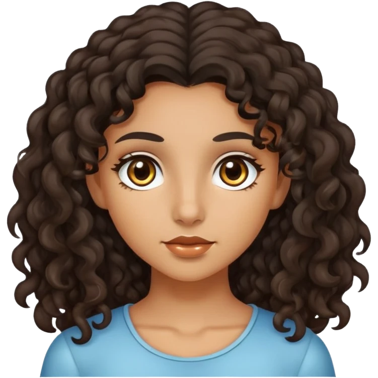 Girl with olive skin, brown eyes and dark curly long hair emoji