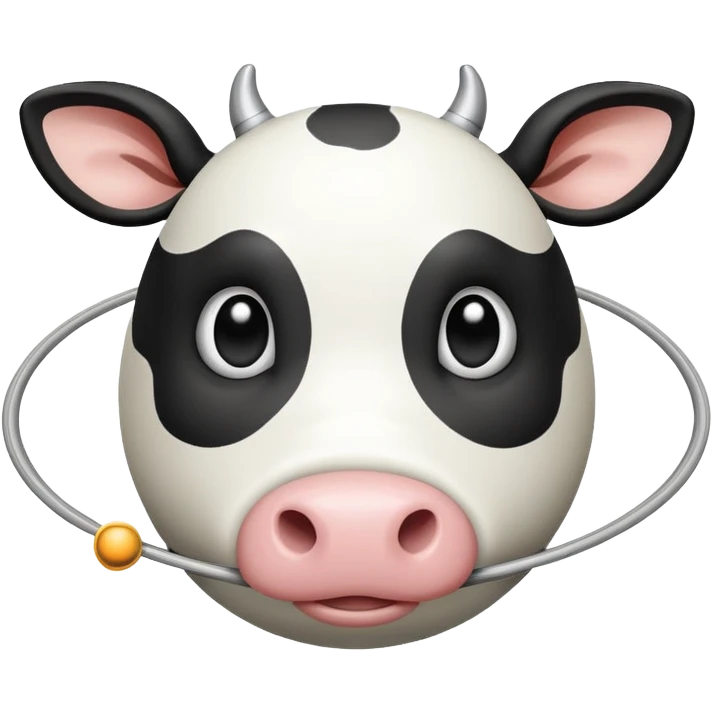 Cartoon cow face on one side of planet Saturn, with the planetary rings around the middle and tiny cow legs sticking out from the bottom emoji