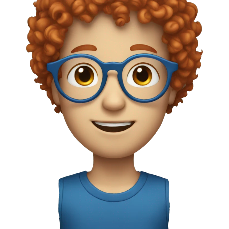 A small white boy with curly red hair and blue glasses emoji