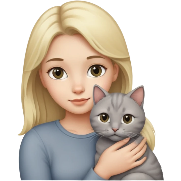 A girl with blond hair with a gray cat in her arms emoji