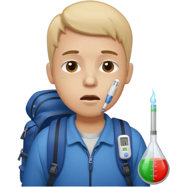 person with backpack and thermometer in their mouth emoji