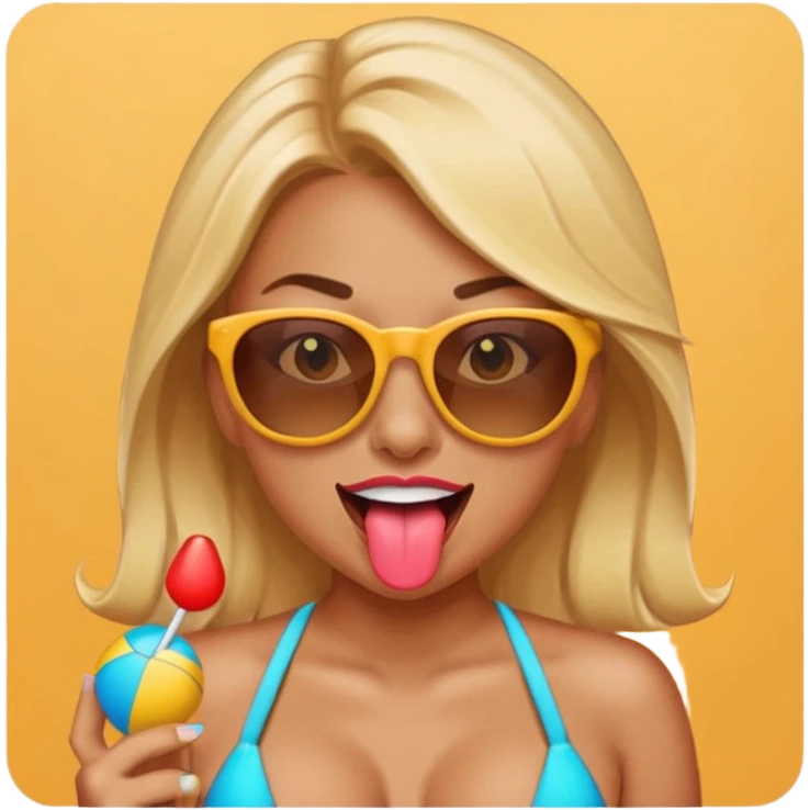 baddie in a bikini, sunglasses, tongue out, emoji emoji