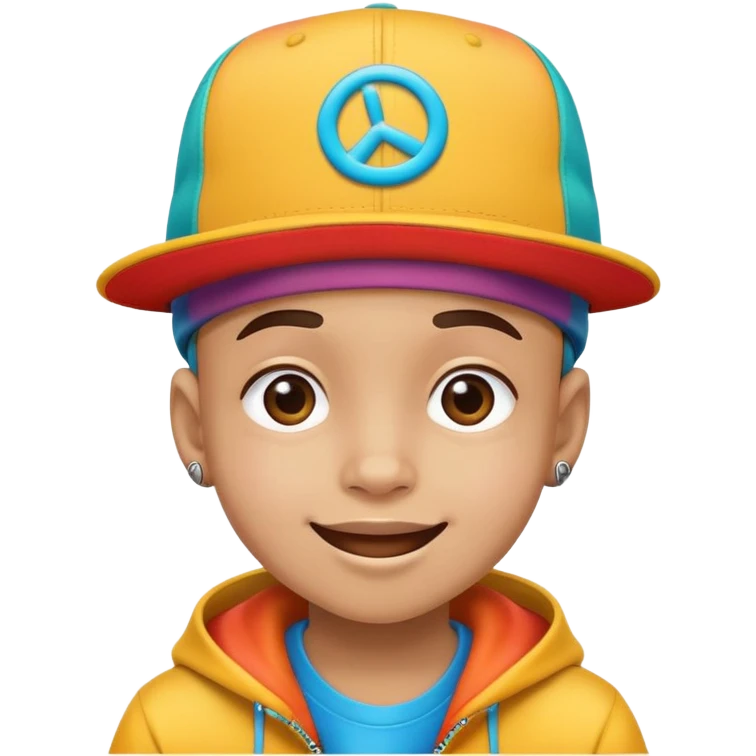 kid with a colorful hiphop hat, happy face emoji