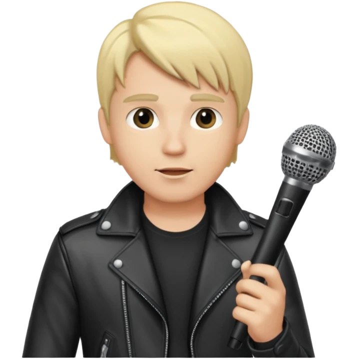 lether jacket  blonde man holding microphone emoji