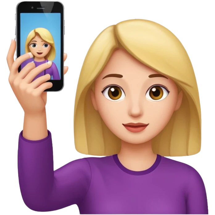  woman holding her phone having selfie emoji