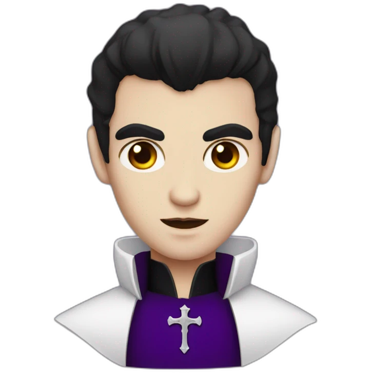dark hair vampire priest with purple eyes emoji