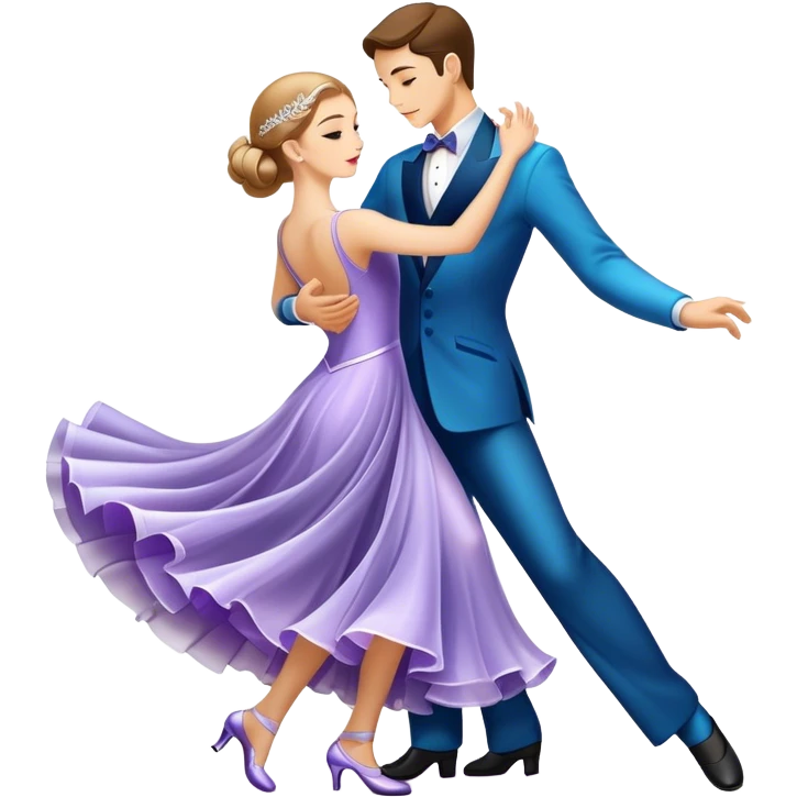  Icon for Ballroom Dance: elegant dance shoes, a flowing ballroom dress and a dance floor with soft lighting. The icon should capture the grace, elegance, and style of ballroom dancing. Transparent background. emoji