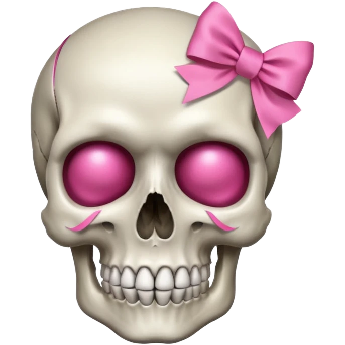 A skull with a small pink ribbon on the side of its head emoji