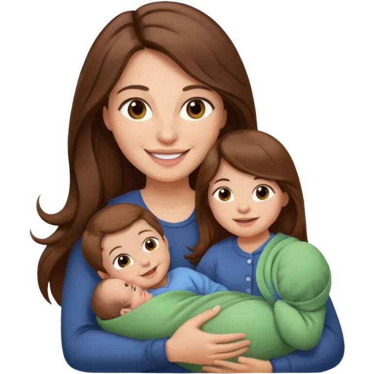 Mother long hair  holding 1 infant brown hair fair skin emoji