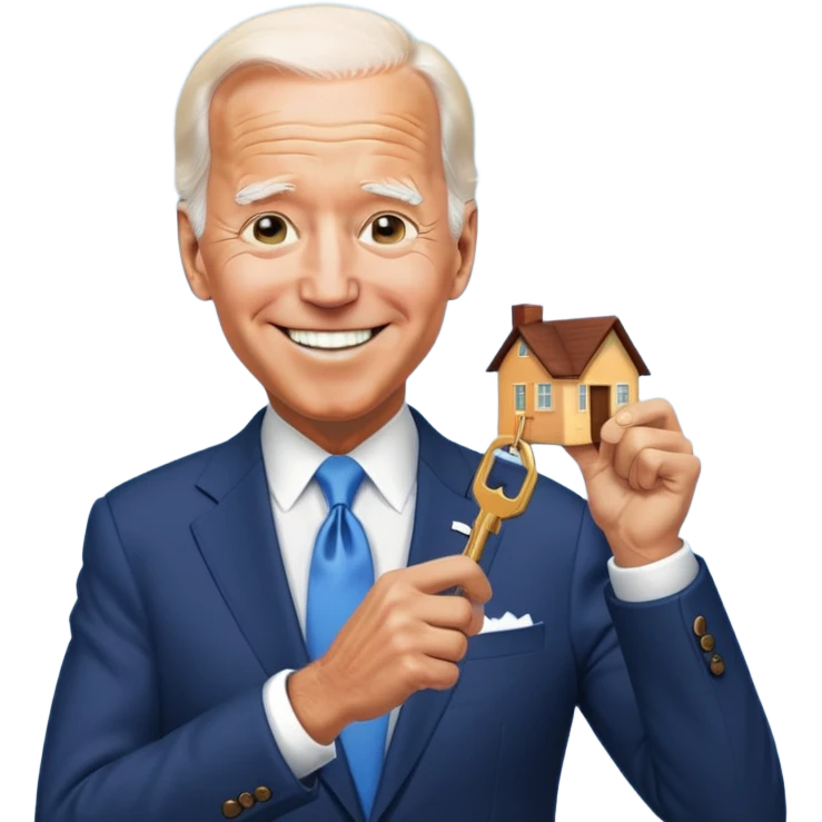 Joe Biden with keys to a new house emoji