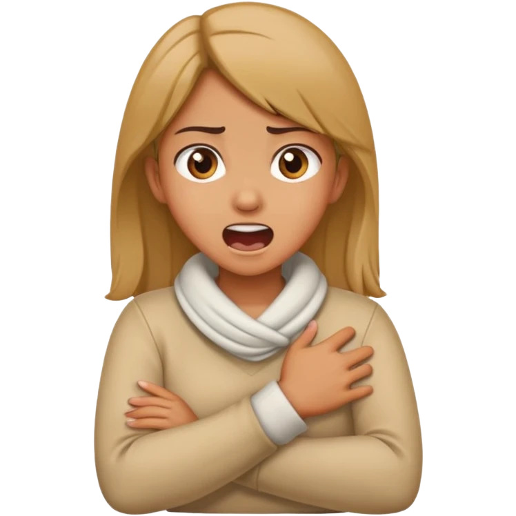 girl crossing arms holding neck and yelling emoji