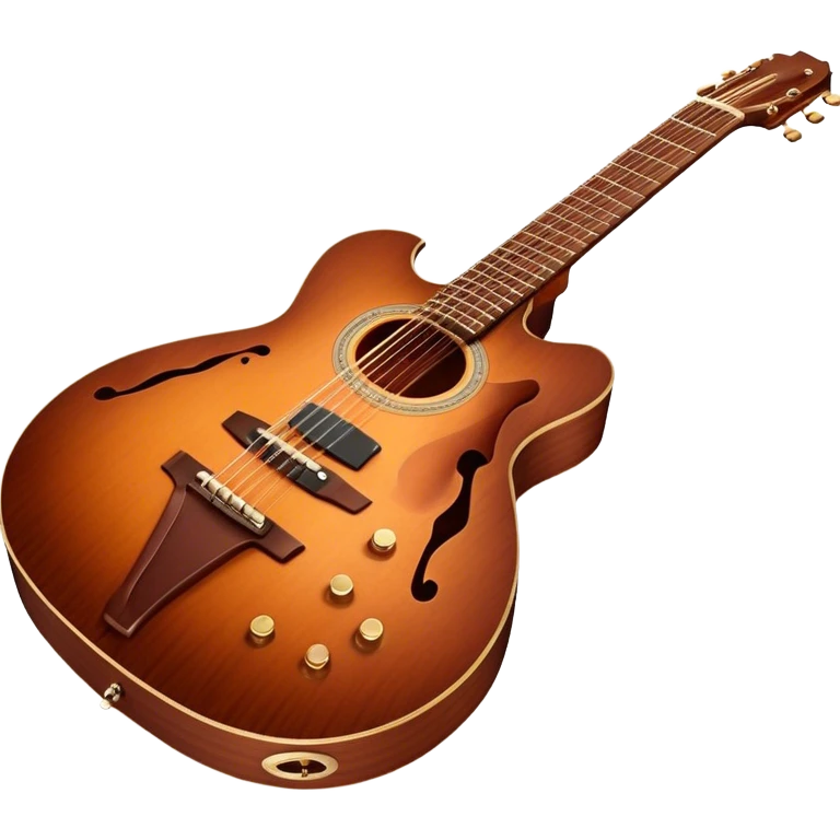 Cinematic Realistic Guitar, smooth mahogany body with deep wood grain, metal strings catching soft reflections, intricate tuning pegs gleaming subtly, warm light accentuating the contours, glowing with the warmth of music and craftsmanship. emoji