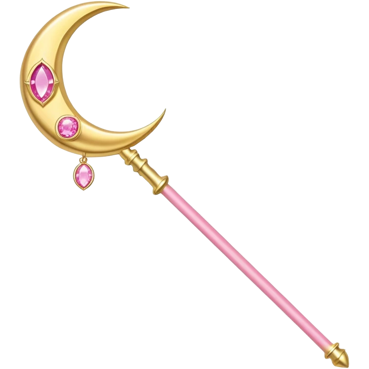 Sailor Moon's Crescent Moon Stick, a pink wand with a gold crescent moon on top and a pink gem in the center emoji