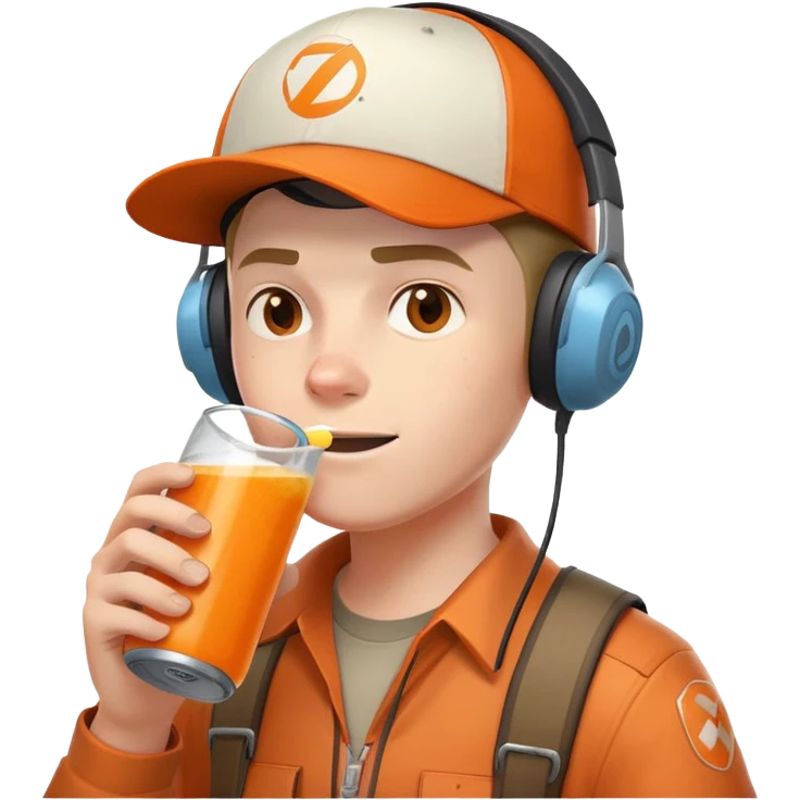 Team Fortress 2 Scout drinking BONK! Atomic Punch orange can, wearing headset and baseball cap, canonical appearance emoji