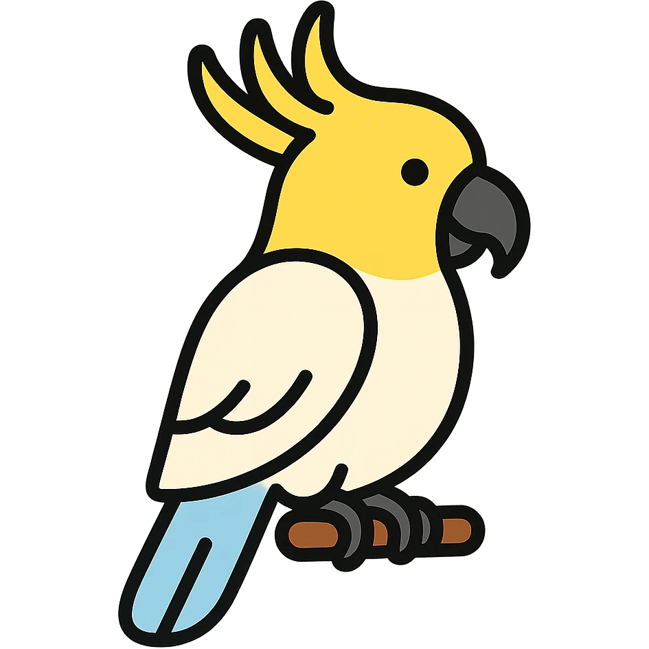 cockatoo, color icon style, clean lines, simple details emoji