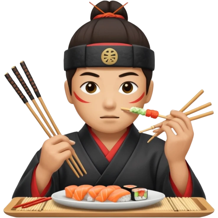 Asian eating sushi in a samurai outfit emoji