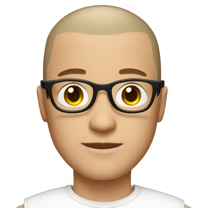 white skin male with buzzcut, round glasses emoji