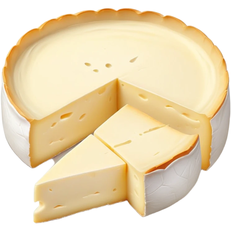cinematic-realistic-brie-cheese-emoji,-featuring-soft-ripened-cheese-with-a-delicate white rind-rendered-with-lifelike-detail-and-inviting,-natural-lighting emoji