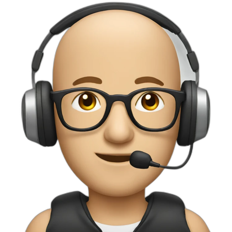 bald man with glasses, microphone and headphones emoji