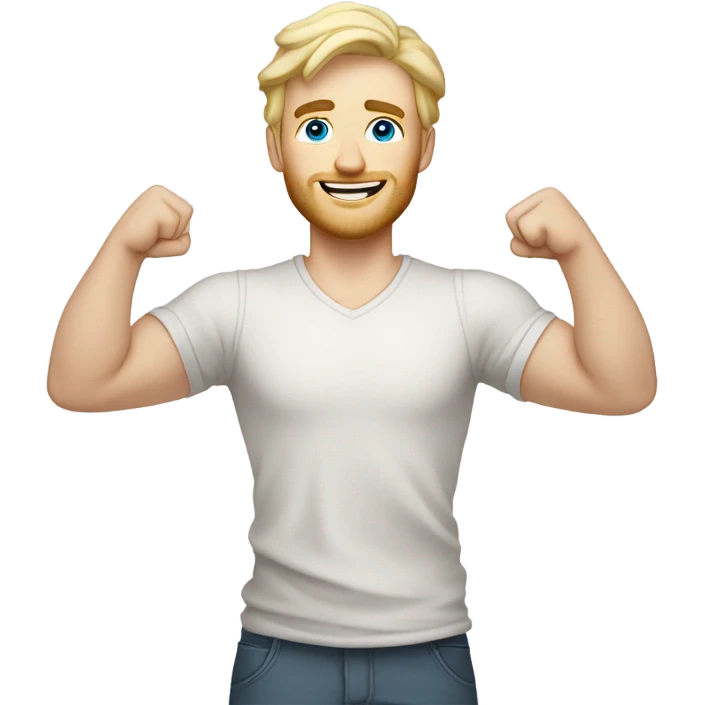 full body raised arms light curl blonde 30yo man blue eyed pale skin emoji
