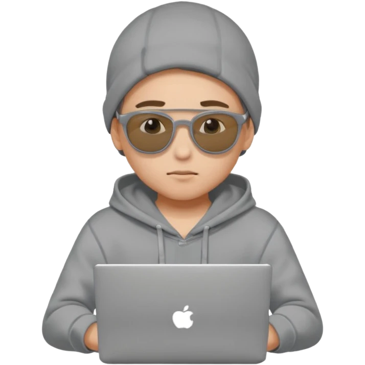 boy in a hoodie sunglasses on working on a laptop emoji