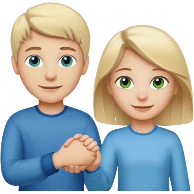 blonde blue eyed boy smiling with pale brunette green eyed girl emoji