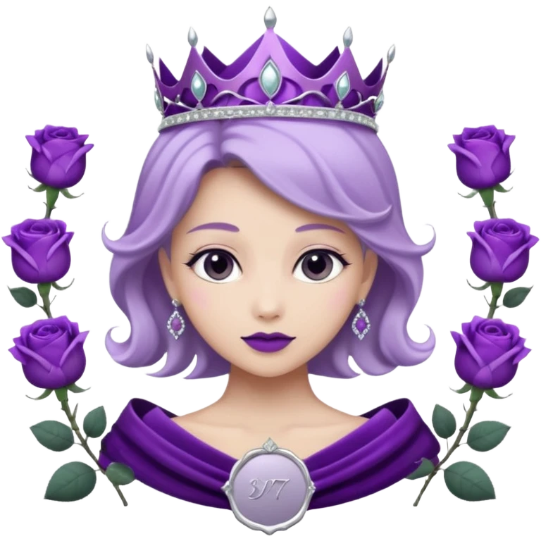 Purple shadow rose silver circle plaque with silver tiara emoji