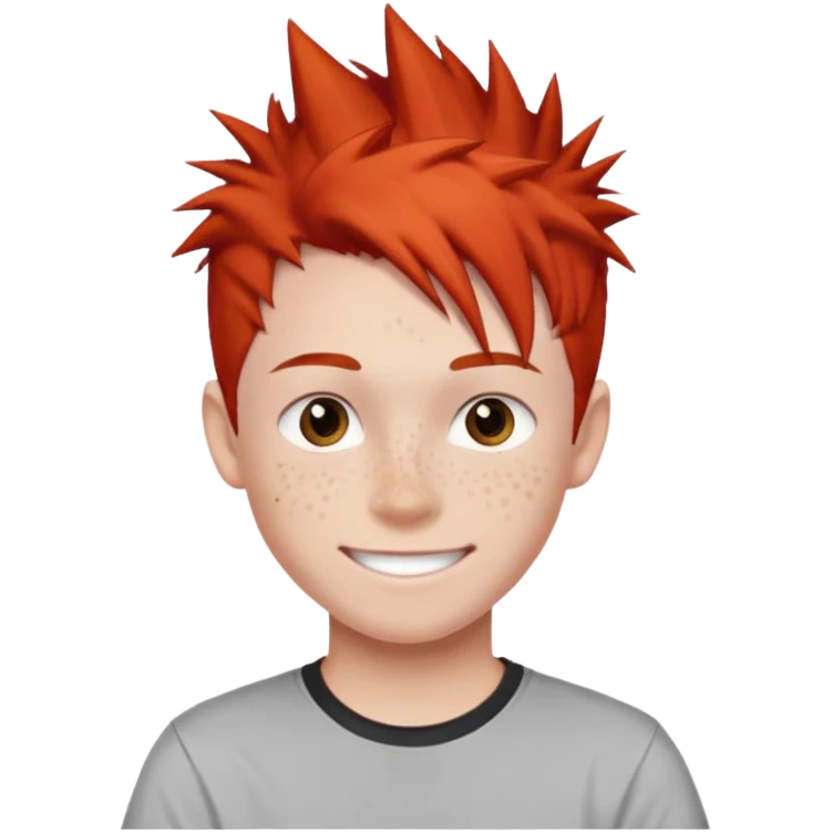 emoji of a teenage boy, spiky red hair, wearing a graphic tee, playful smile emoji