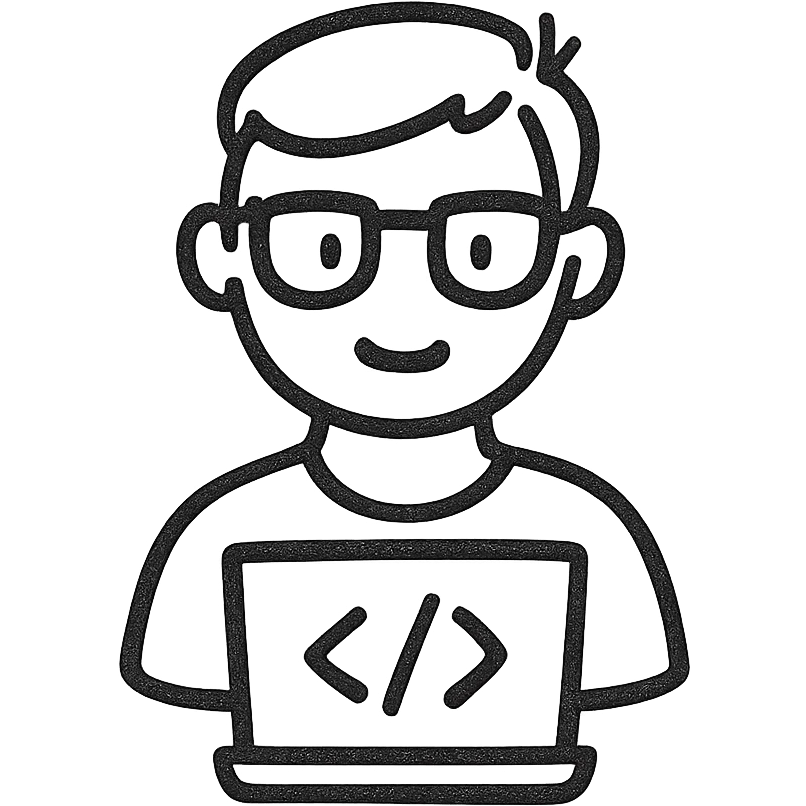 coder wearing glasses, hand drawn black outline style, minimal details emoji