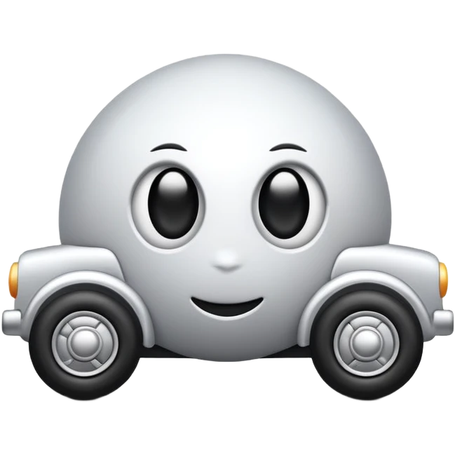 Metal cute black eyes ball driving on 4 car wheels emoji