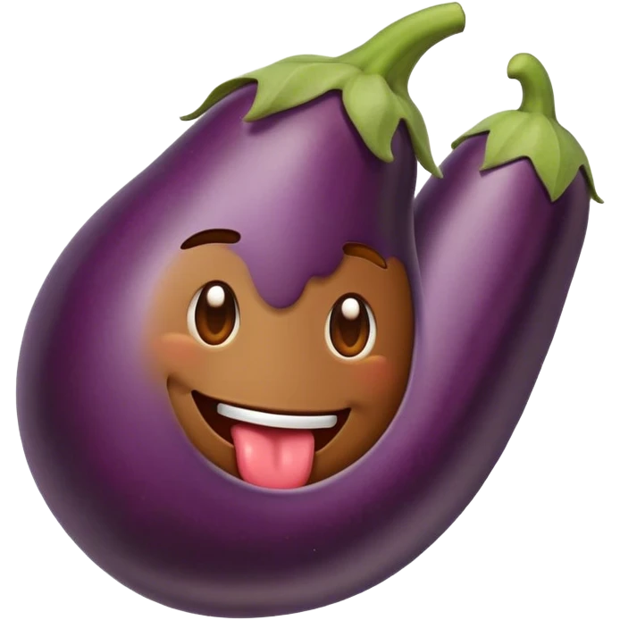 Emoji qui passe sa langue de droite à gauche avec une aubergine à coter de lui  emoji
