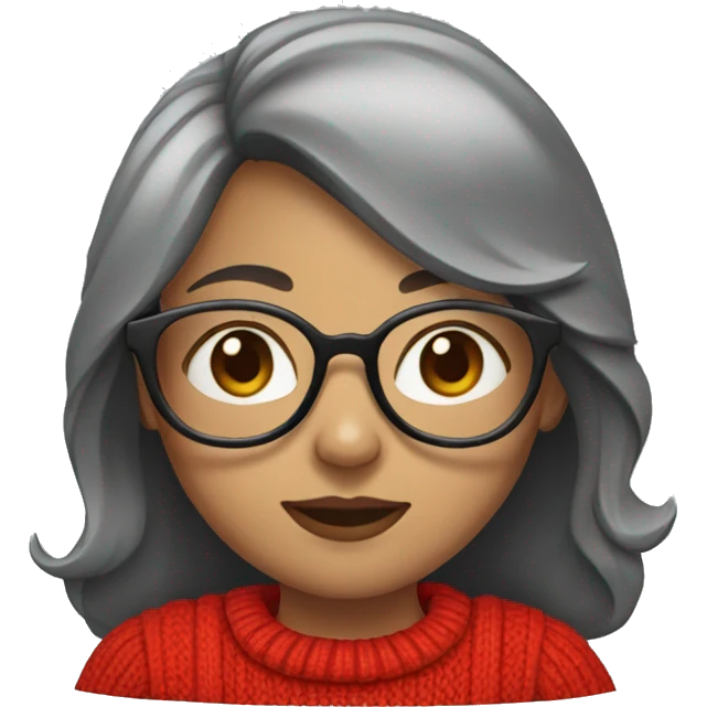 a girl with shoulder length wolf cut and specs wearing red sweater emoji