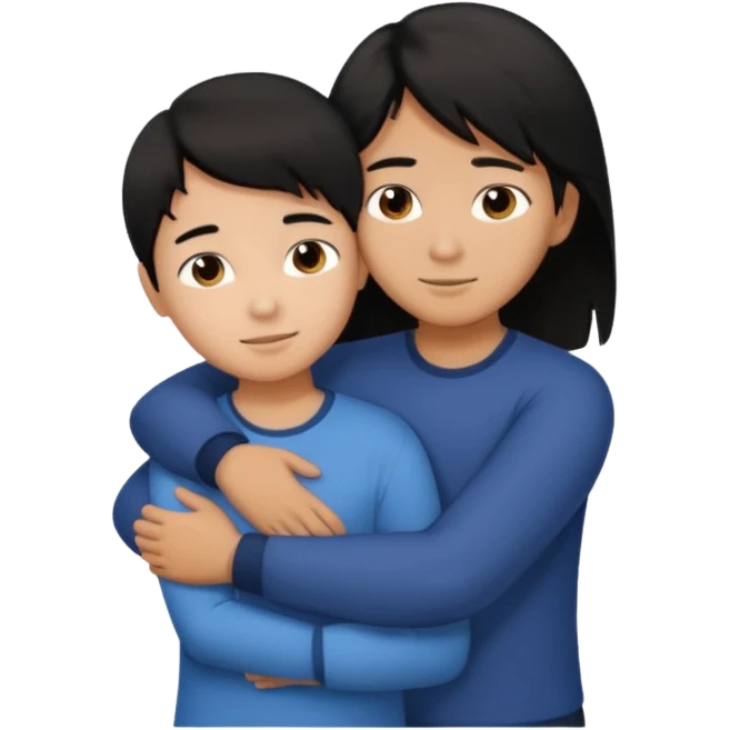 asian boy with black hair and brown long hair girl hugging emoji