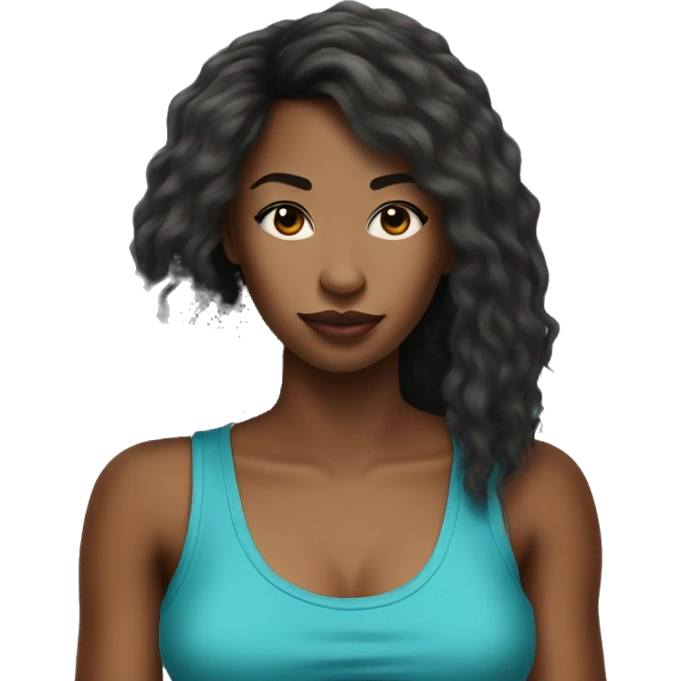 african american woman blue tank top long hair bangs side eye emoji