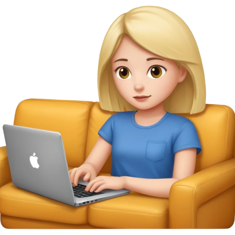 A girl is lying on the couch with a laptop, working emoji