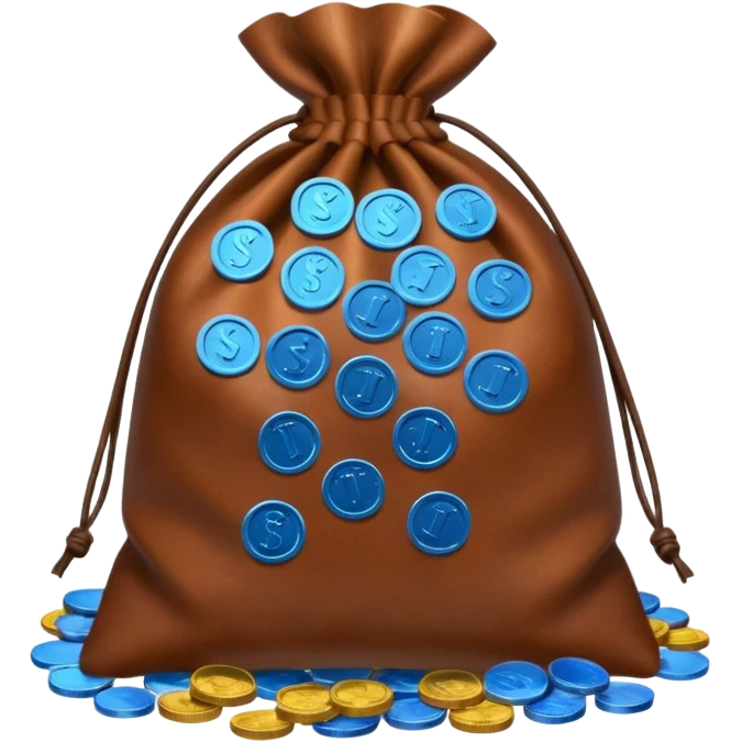 brown money bag of blue coins emoji